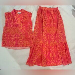 Vibrant Pink and Orange Top and Maxi Skirt Set